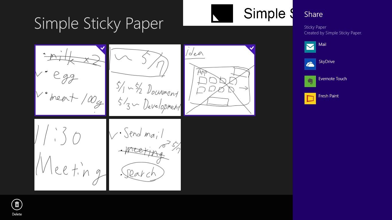 You can send the sticky papers to another app by "Share contract".