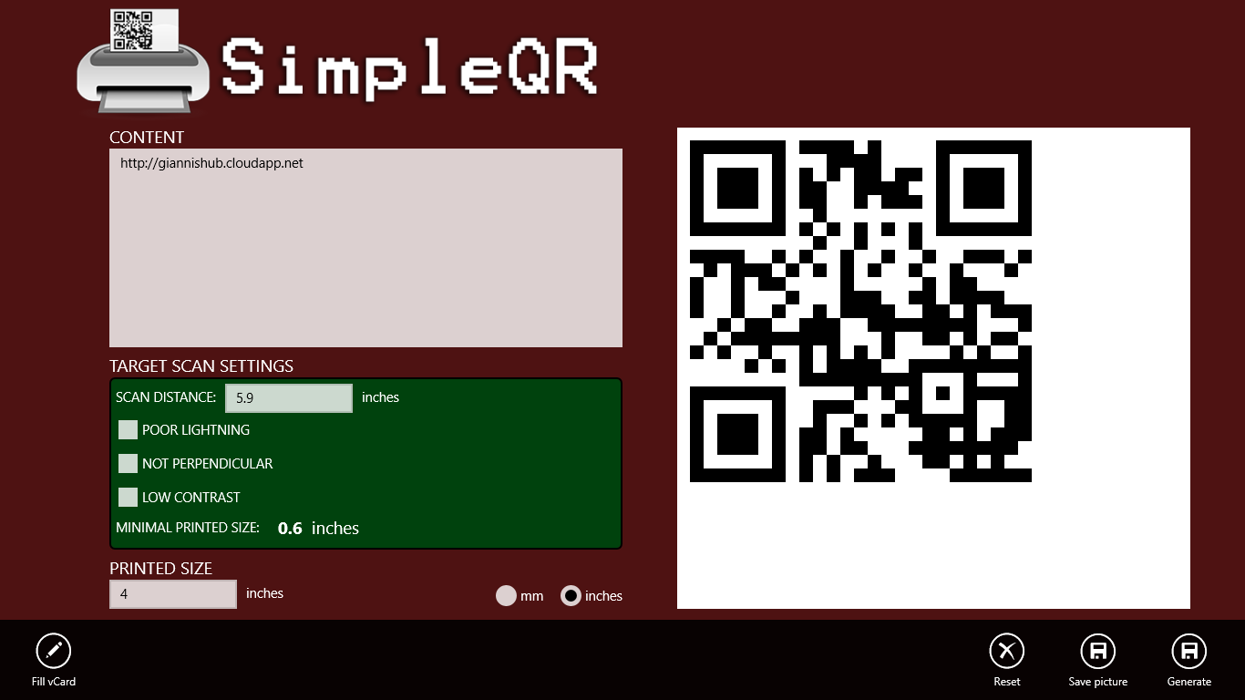 Main page, with a generated QRCode