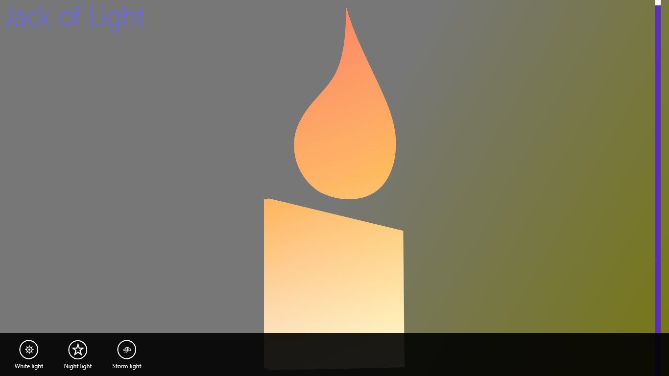 Candle light with app bar shown. Changed lighting modes via the app bar.