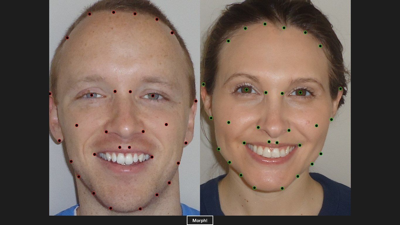 Face Morph detects the important points on each face and allows you to fine-tune them.