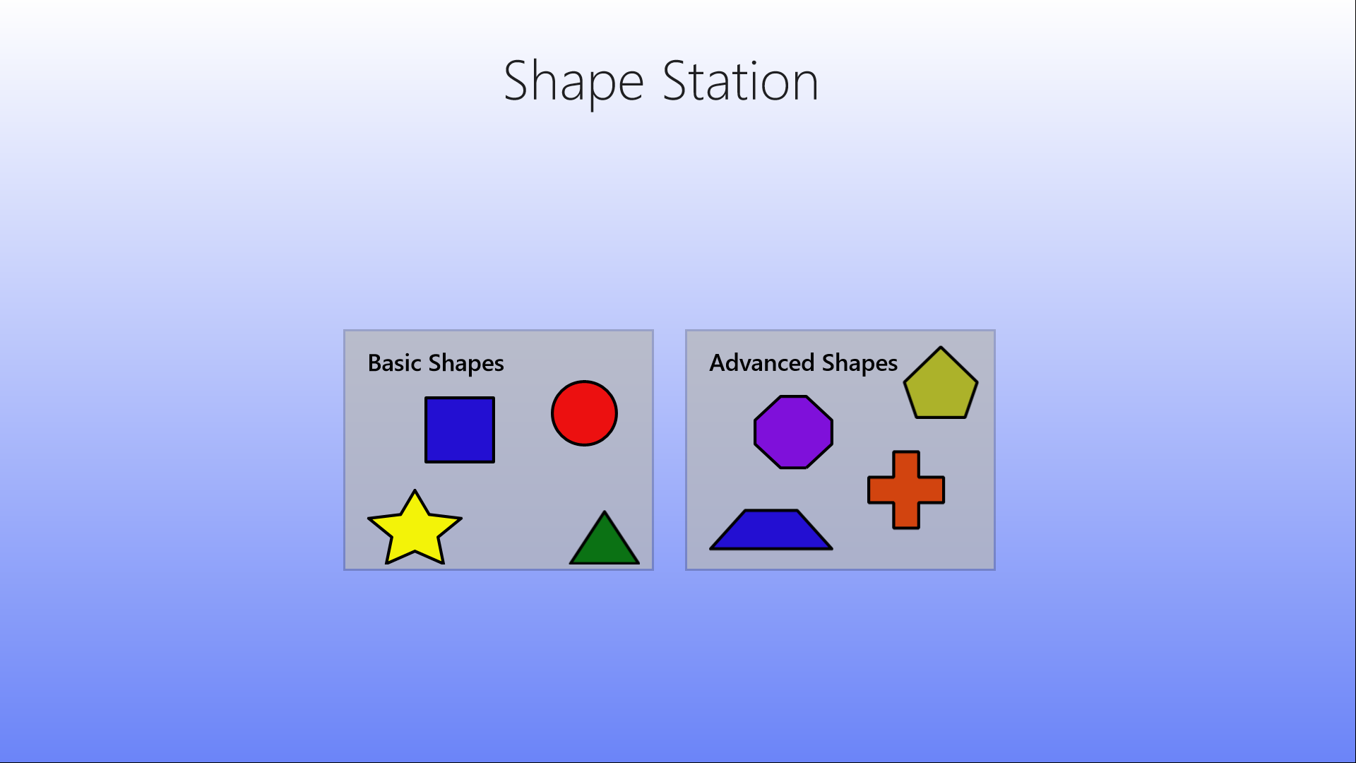 Title screen where basic or advanced shapes can be selected