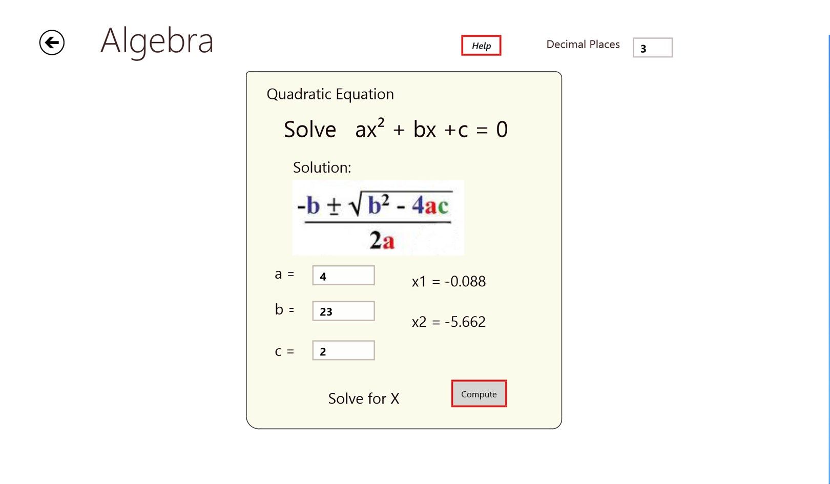 Algebra Quadratic Equation