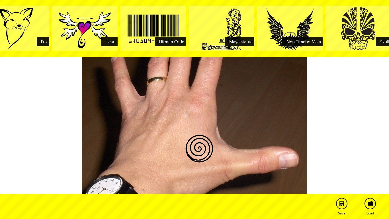 Hand Spiral Tattoo! Tattoo selection, Save/Load image options!
