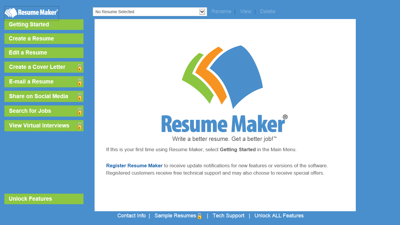 Every tool you need to create a resume is on the main menu.