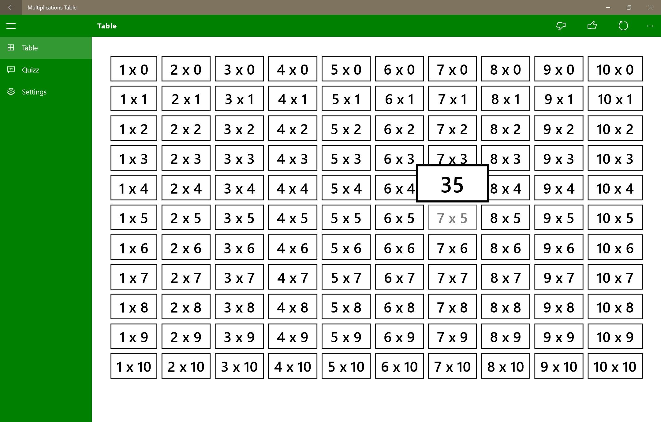 Just touch (or click) and hold the multiplications to get the result. Your kids can practice alone!
