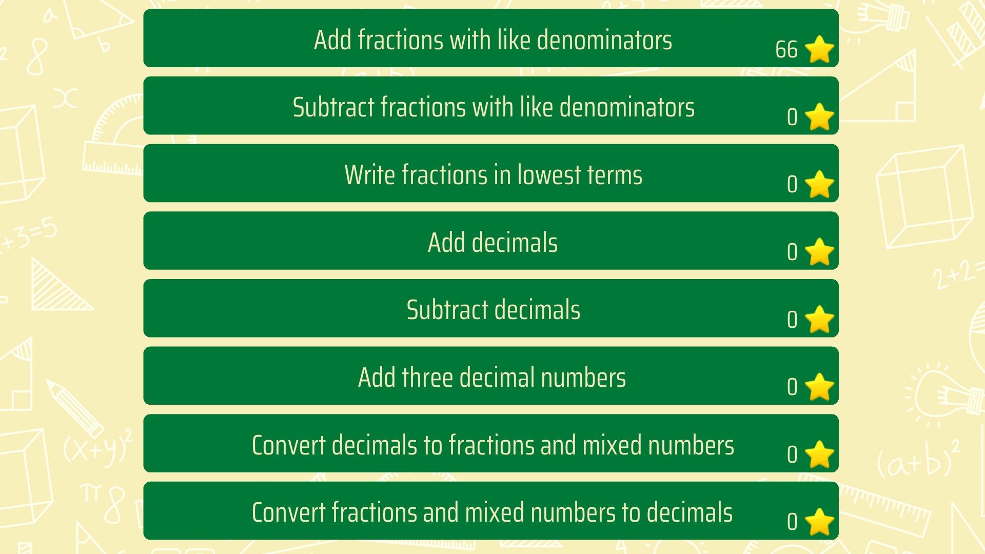 Third grade Math skills - Fractions and Decimals