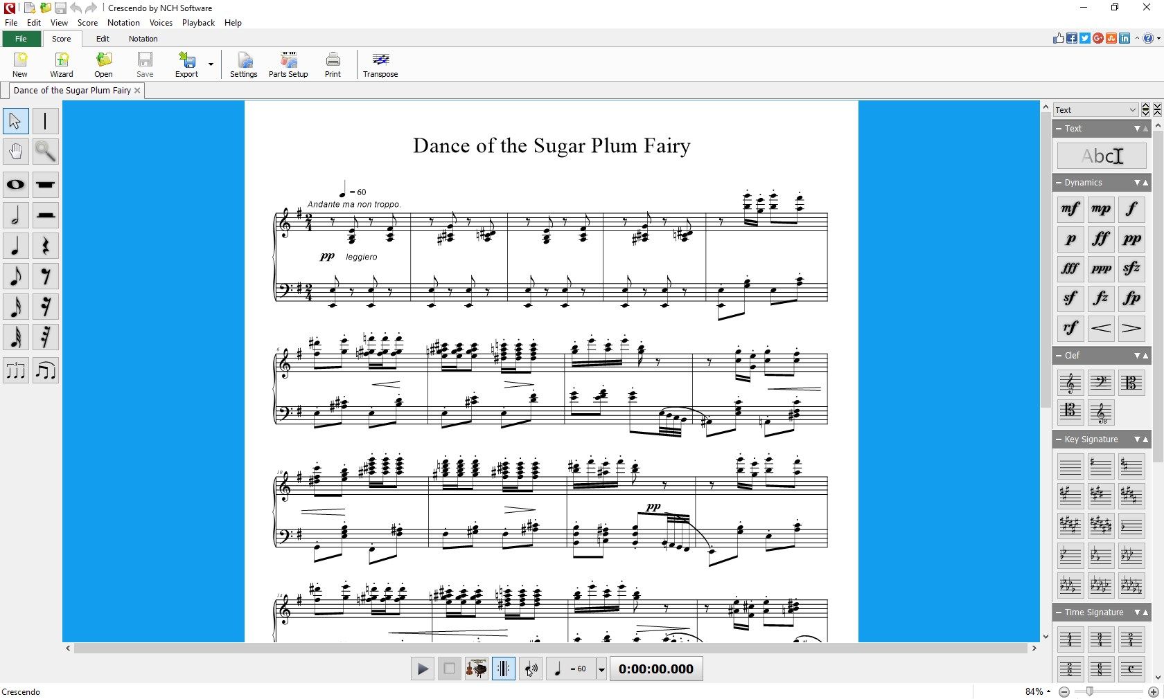 Complete and easy to read sheet music notation