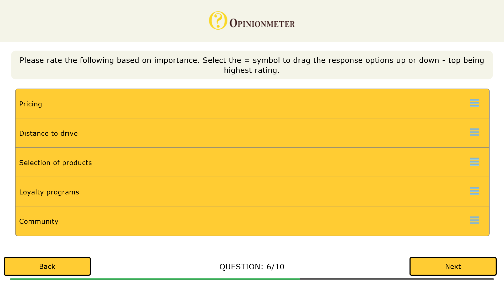 Ranking question allows users to slide response ordering
