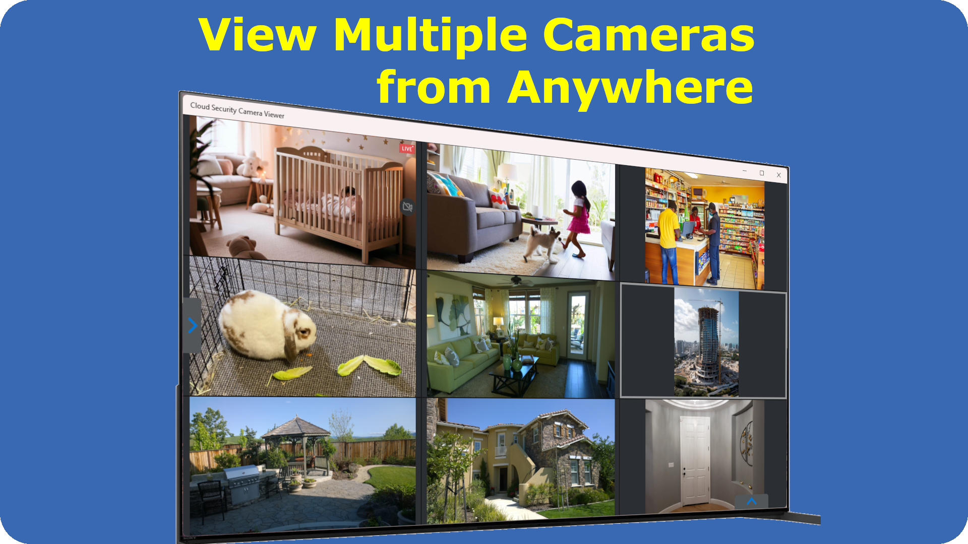 View multiple cameras in one screen from anywhere. Cameras can also be in different places as long as they use CameraFTP service.
