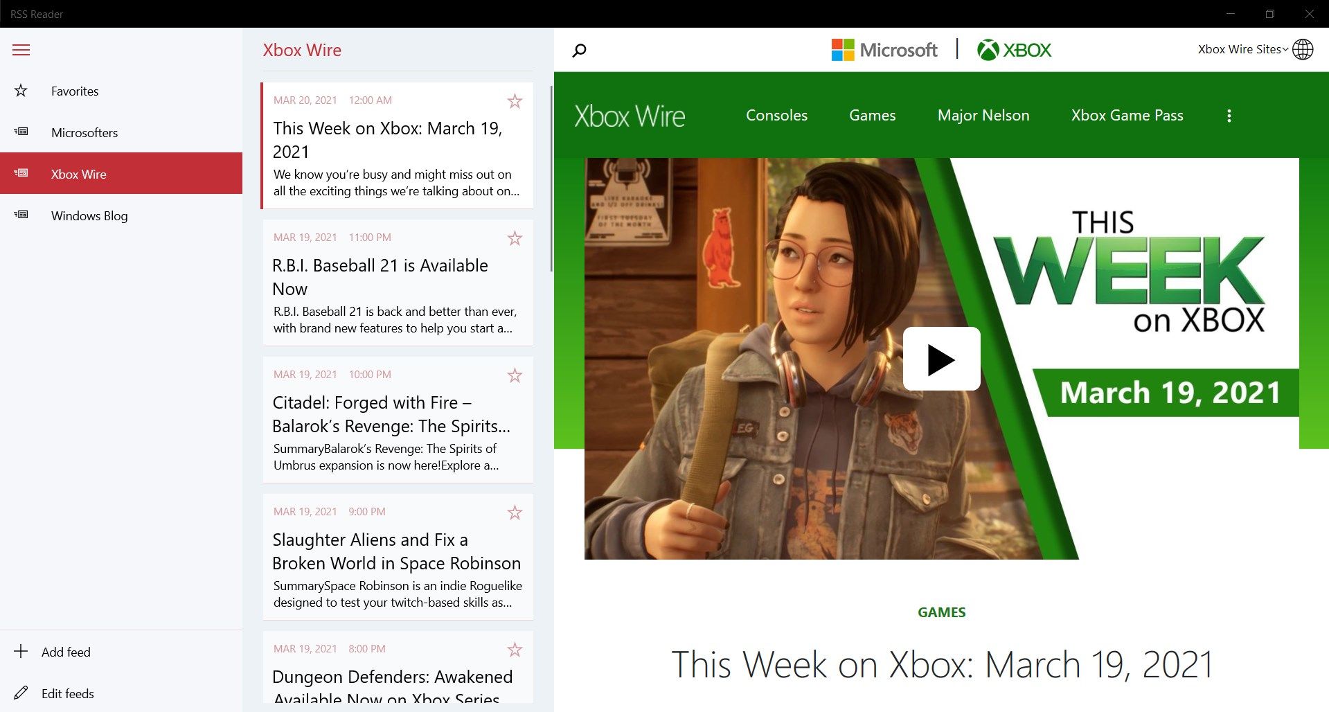 Example of Xbox Wire RSS feed.