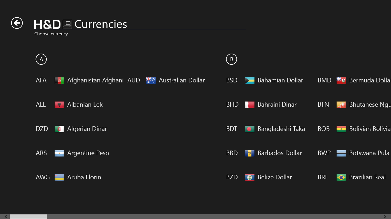 Select from over 150 currencies