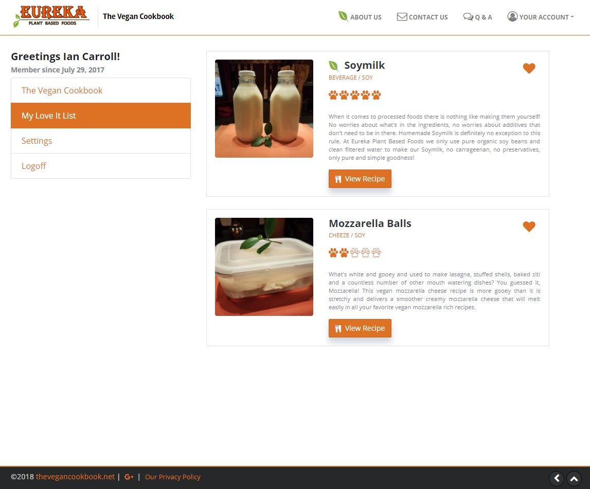 Personalize your Love It List and rate recipes using Eureka's pawesome paw system.