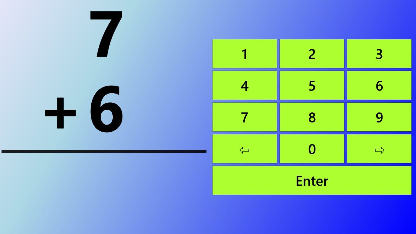 Large numbers make the math problems easy to read.  The visible keypad makes it easy to enter answers.