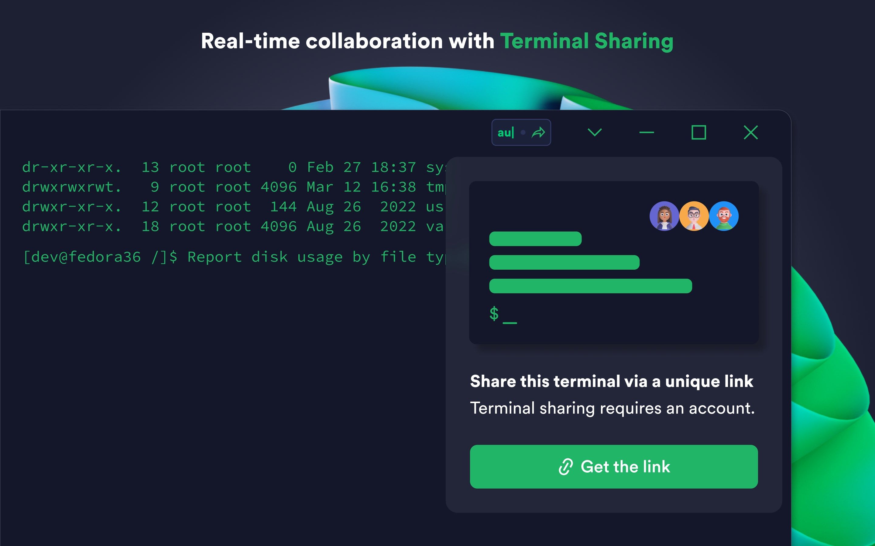 Real-time collaboration with Terminal Sharing
