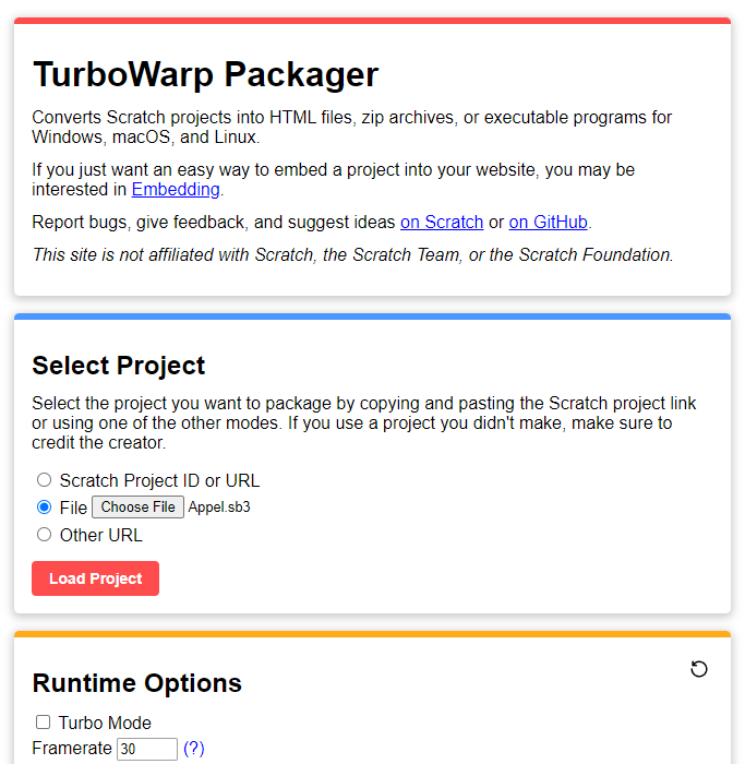Builtin packager to convert projects to HTML files or applications for Windows, macOS, or Linux.