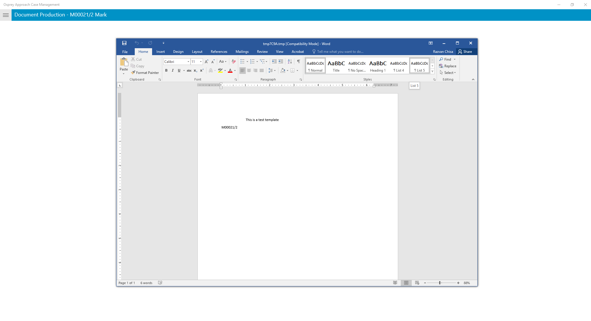 Document production using Microsoft Word