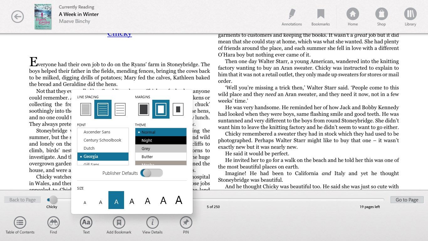 Customise your reading experience with adjustable font styles and text size.