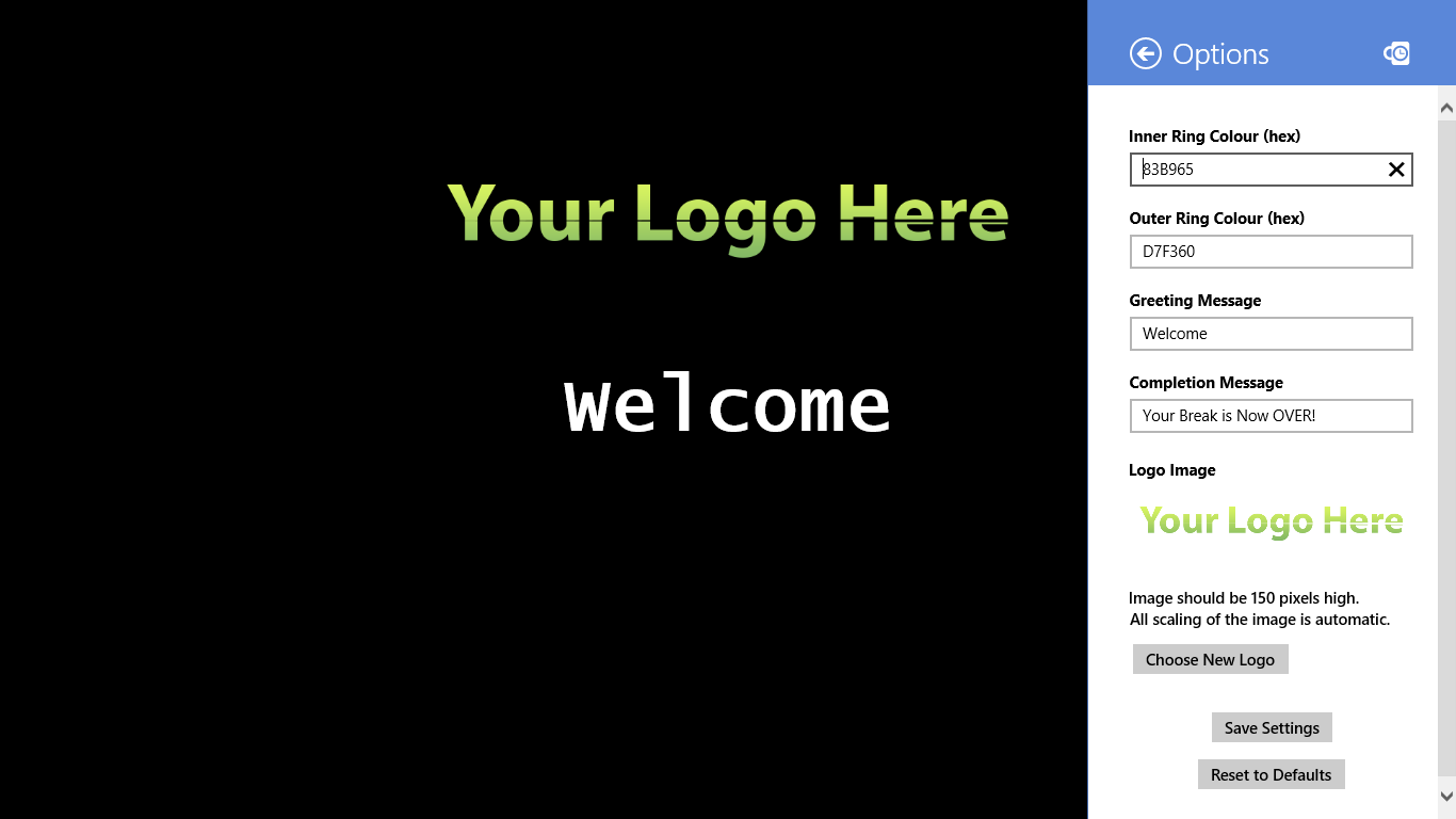 Simple changes to the Options. Here we change the Greeting Message, Logo and Colours.