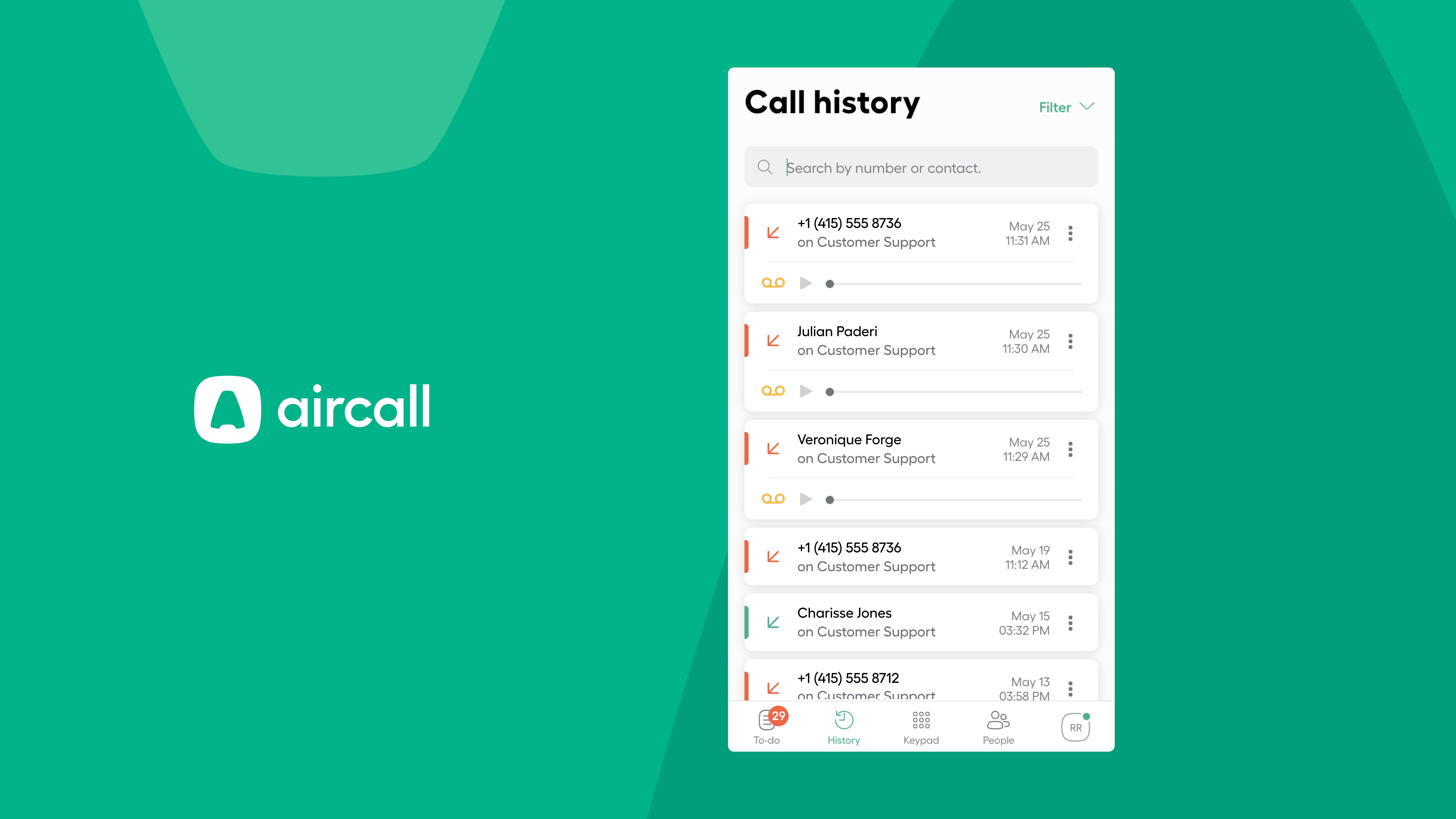 View your call history on any number