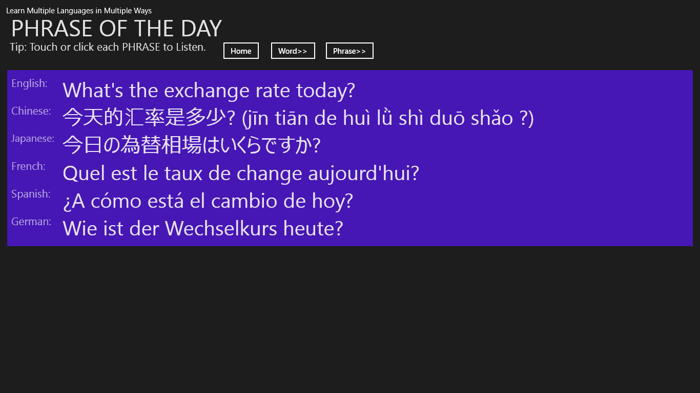 Phrase of the Day in Six Languages (1)
