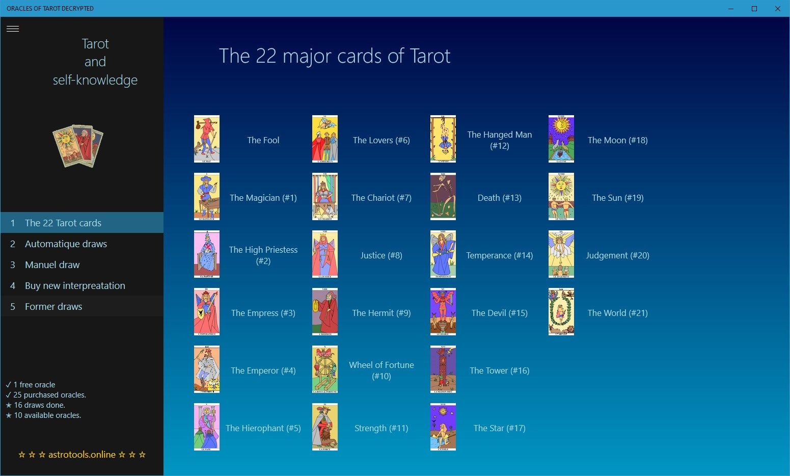 The 22 major cards of Tarot