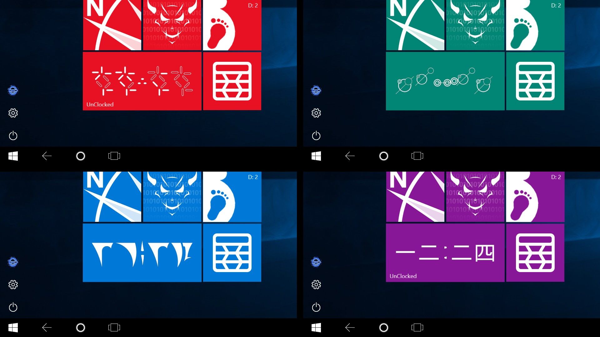 UnClocked live tile pinned to Start screen in different styles