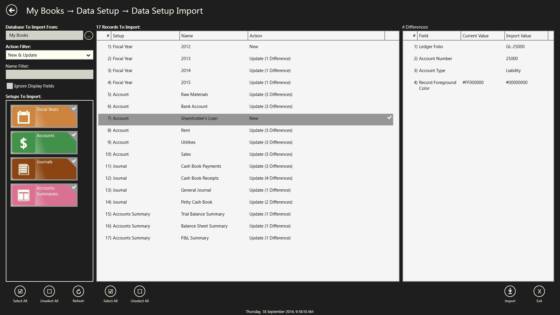 Data Setup Import Page