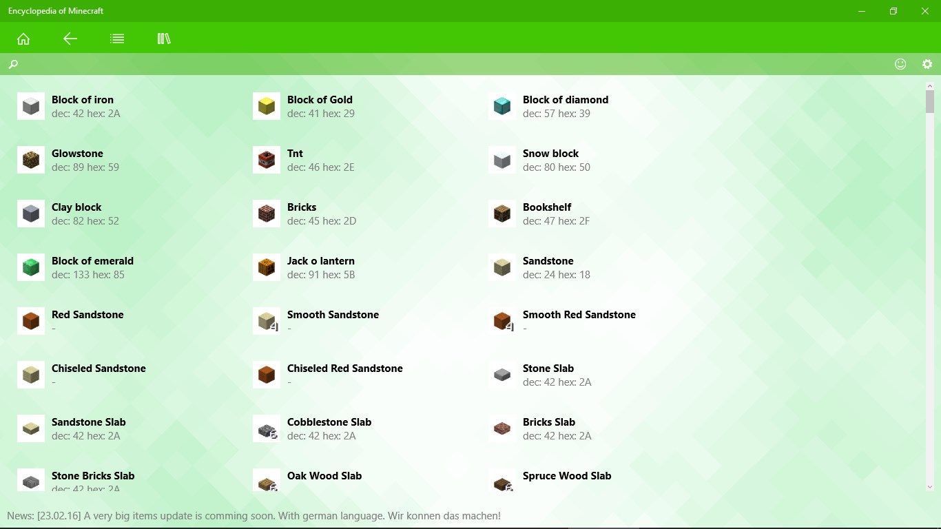 Items list (Windows 10 edition)