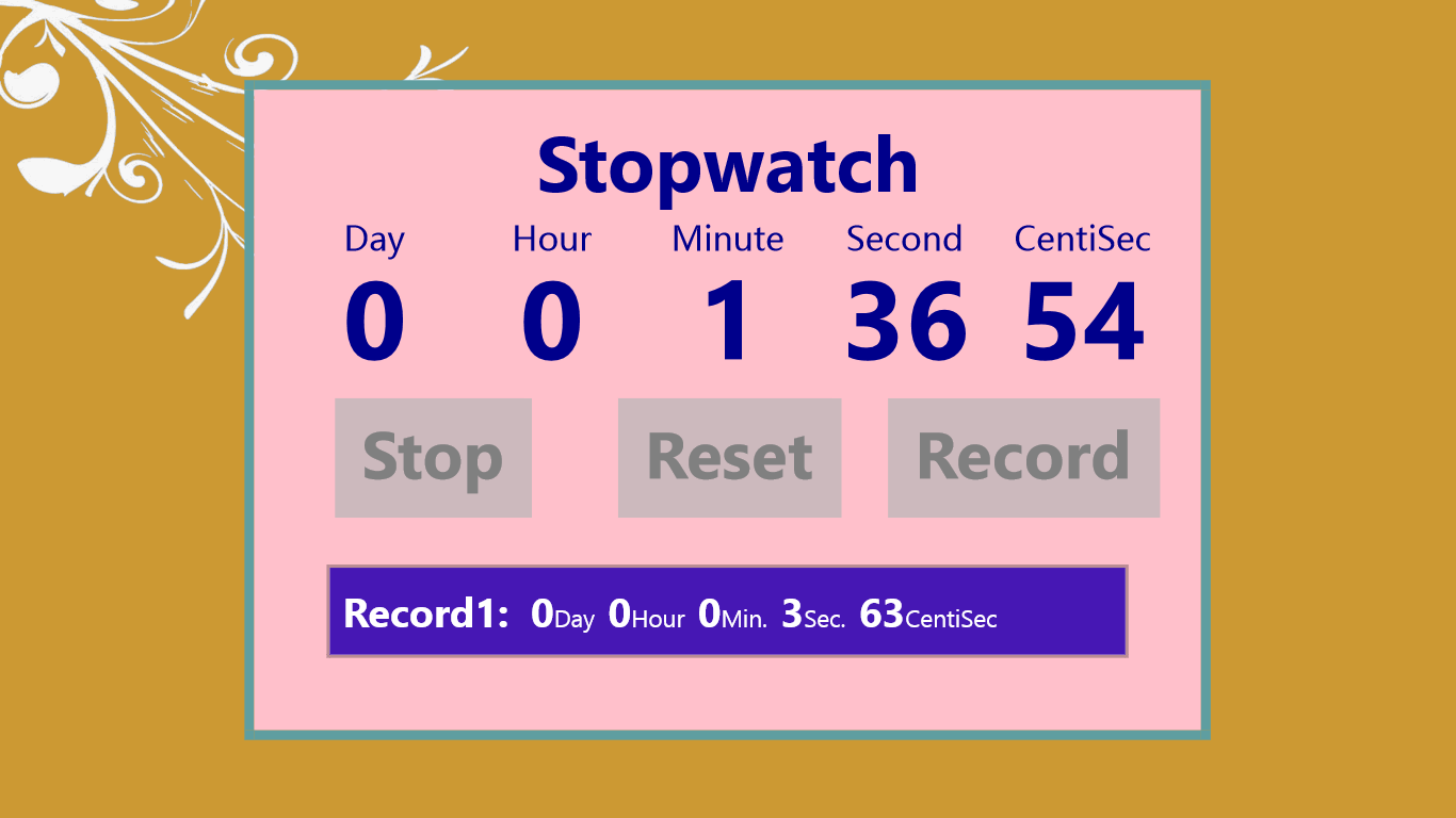 Stopwatch with title and record.