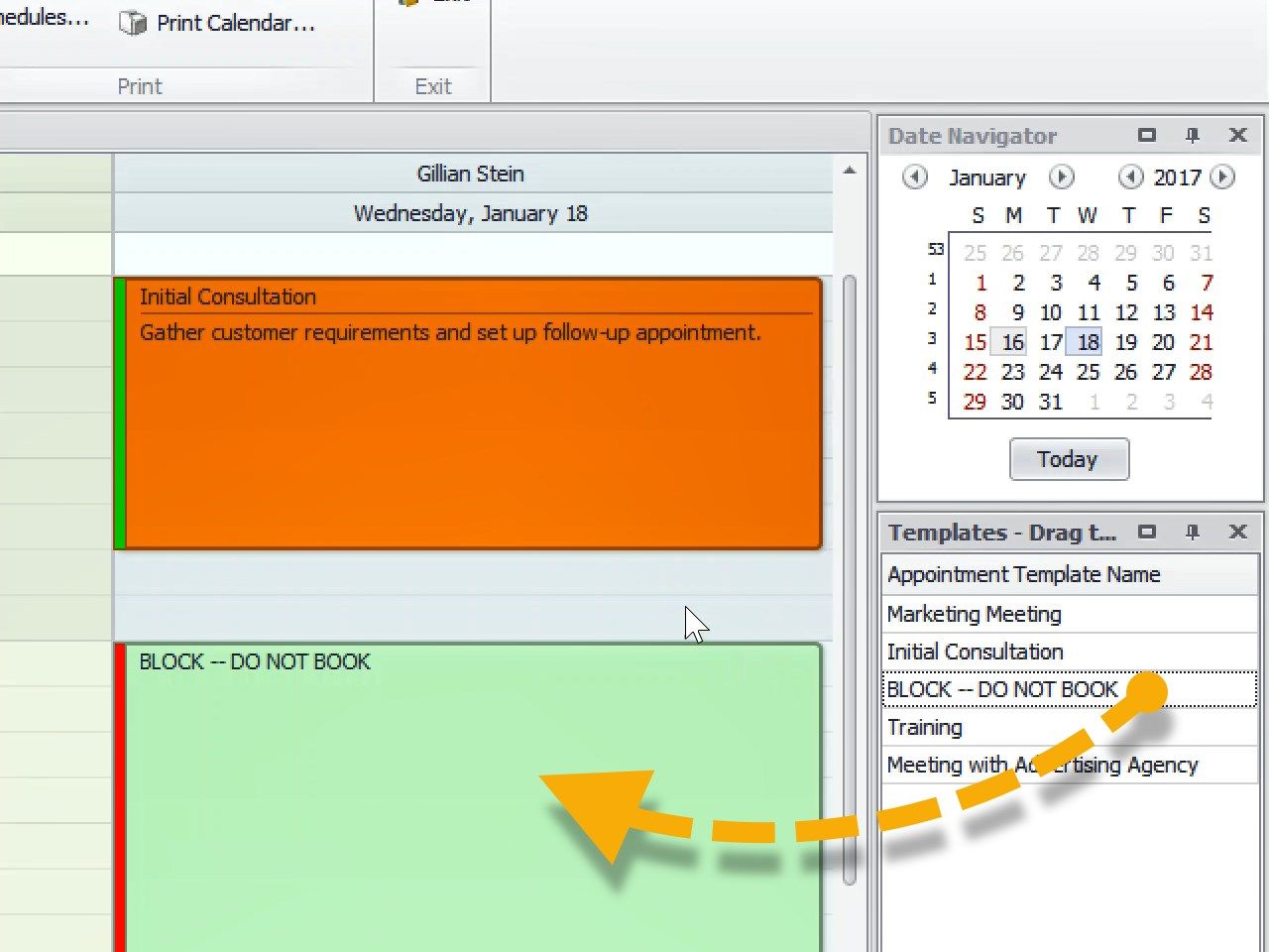 Create appointment templates -- which are your frequently used events/appointments that have set durations/subjects/labels, which you can drag quickly onto the calendar and quickly customize by adding more information