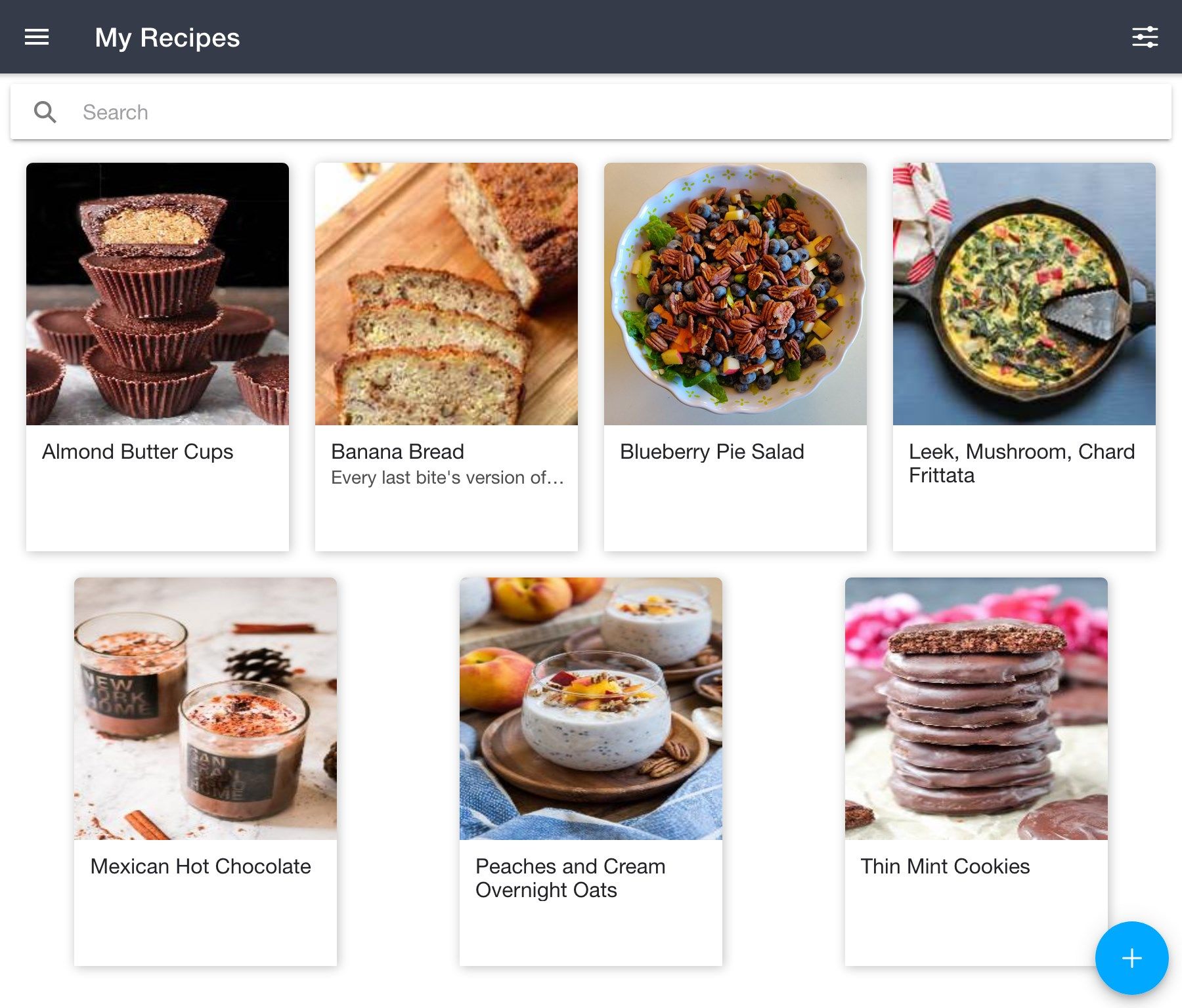 Your recipe collection with example recipes (light mode)
