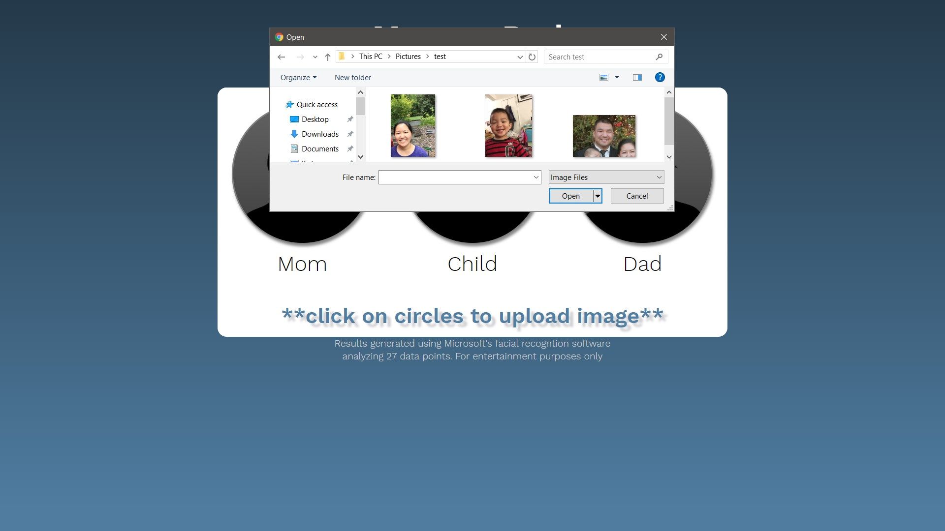 Clicking on the icon will bring up file explorer where you can select the images
