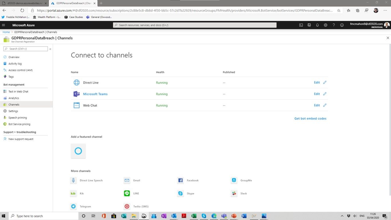 Manage your software agents from within the Azure botframework