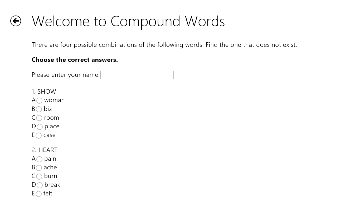 This is the compound noun page of the app.