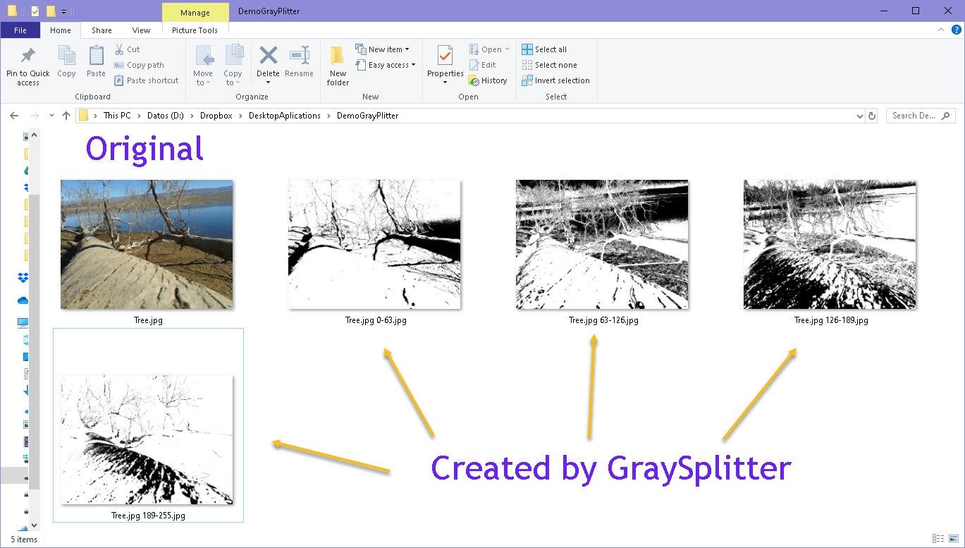 Files resulting from each gray range