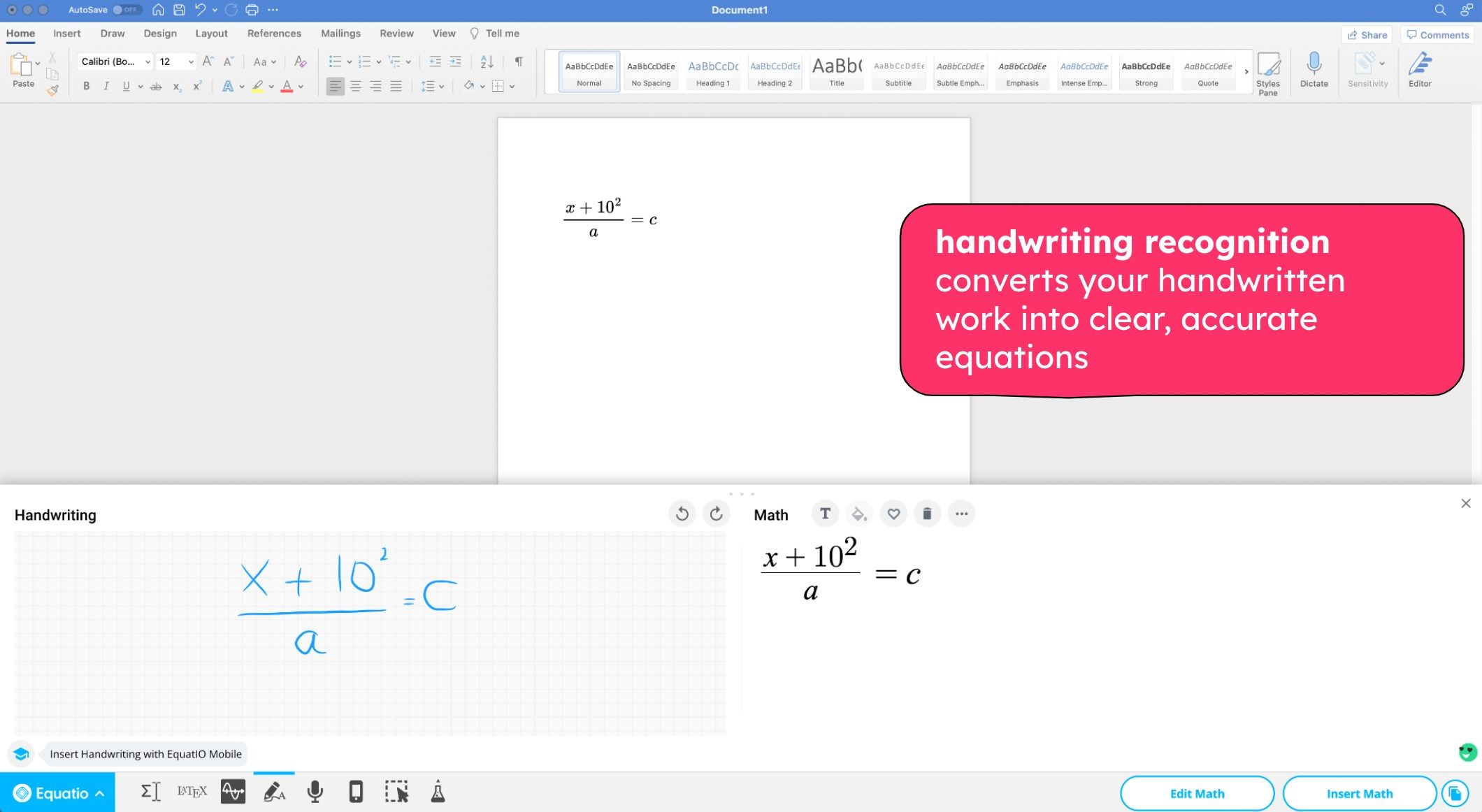 handwriting recognition converts your handwritten work into clear, accurate equations