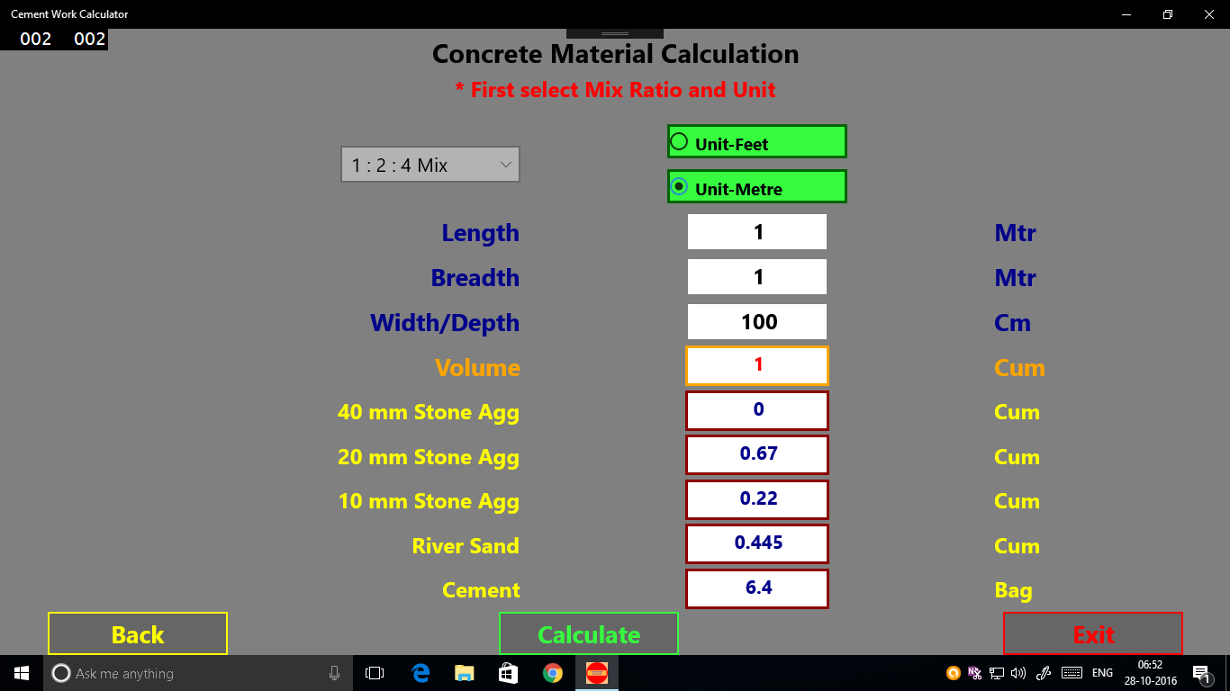 Cement Work Calculator