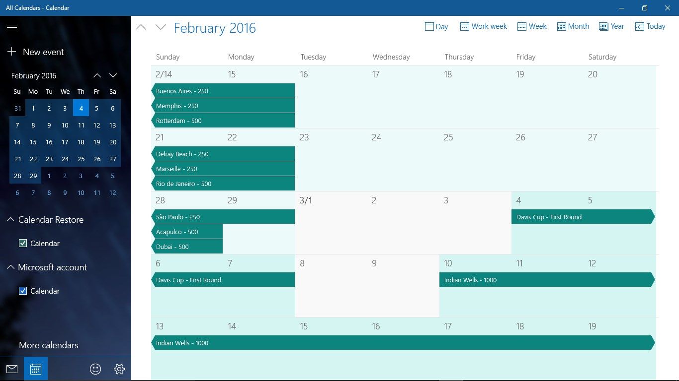 Imported events appear in Windows Calendar app