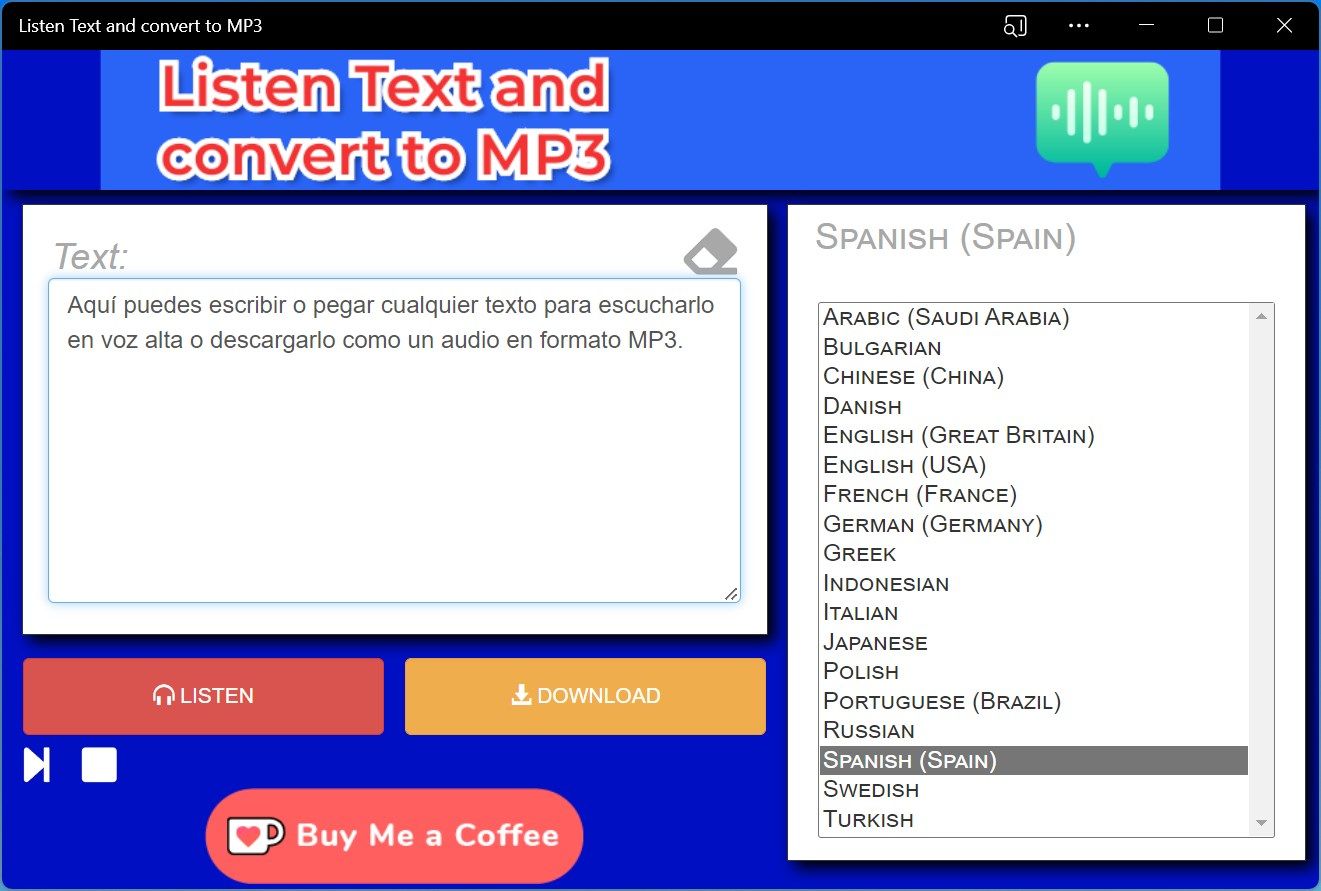 Listen Text and convert to MP3