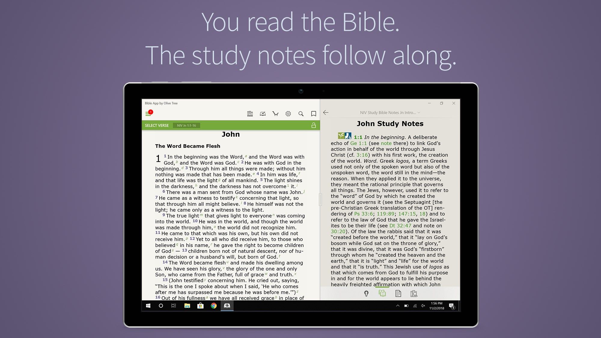 You read the Bible.
The study notes follow along.
