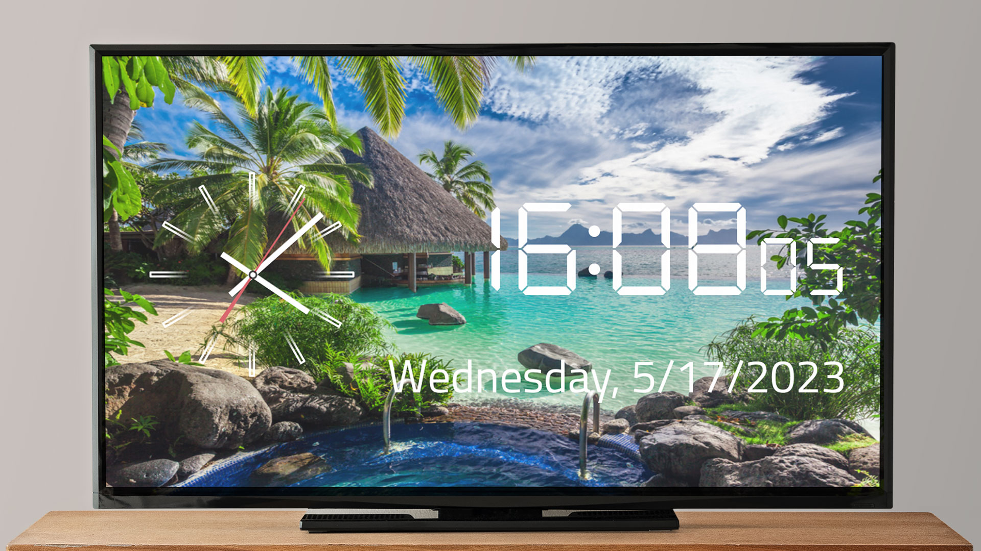 Paradise Clock UHD : Analog, Alarm, Events And Digital Clock UHD Screensaver For Tablets And Fire TV - NO ADS