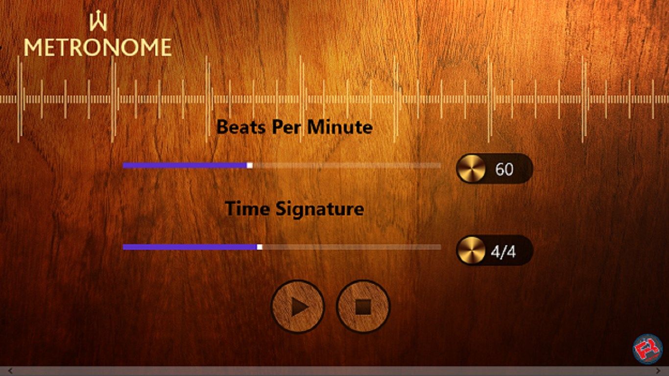 The Main Page that allows user to change the Beats Per Minute and Time Signature.