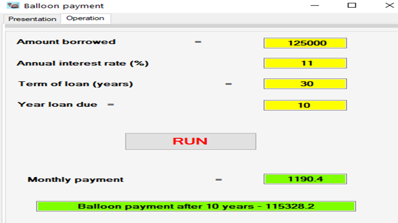 BALLOON PAYMENT CALCULATION