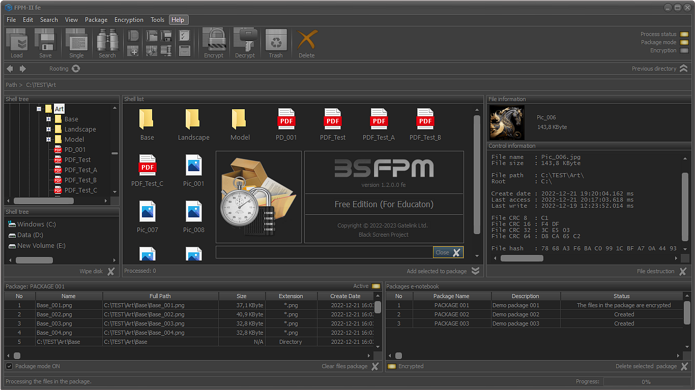 File Package Manager, FPM II - Control panel