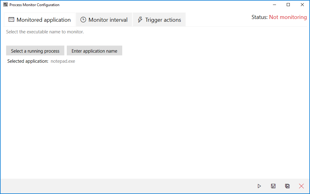 Main window: select an application to monitor