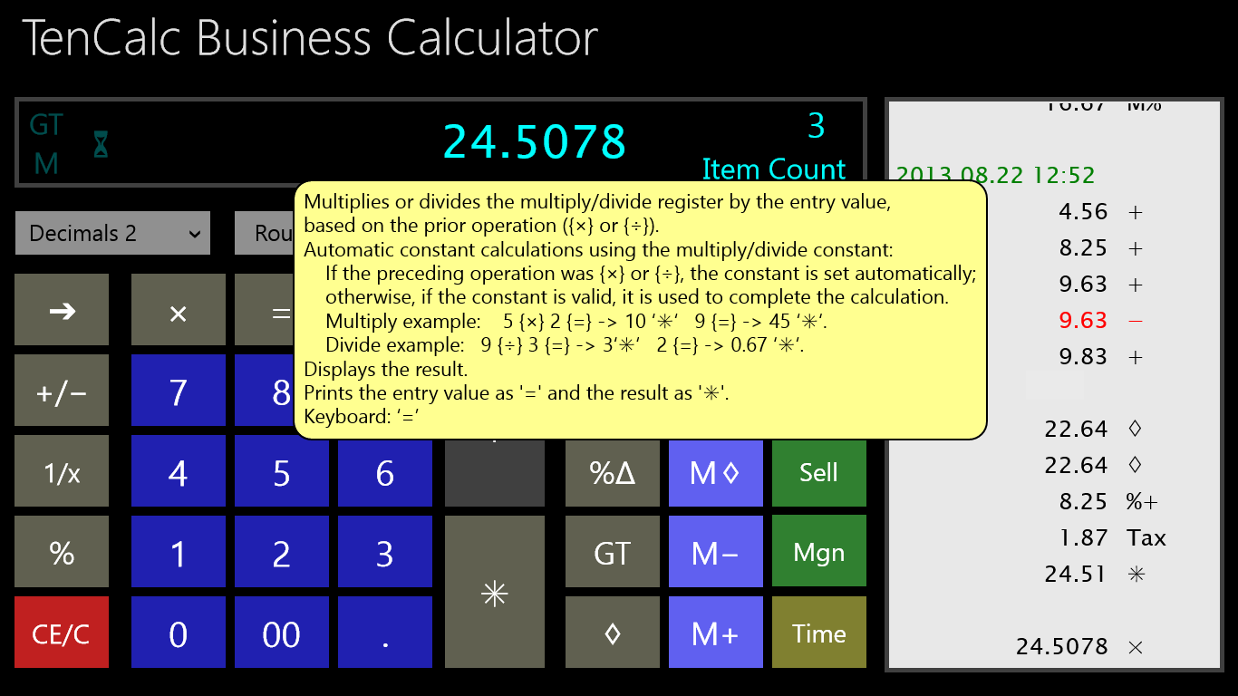 Calculator page showing info tip