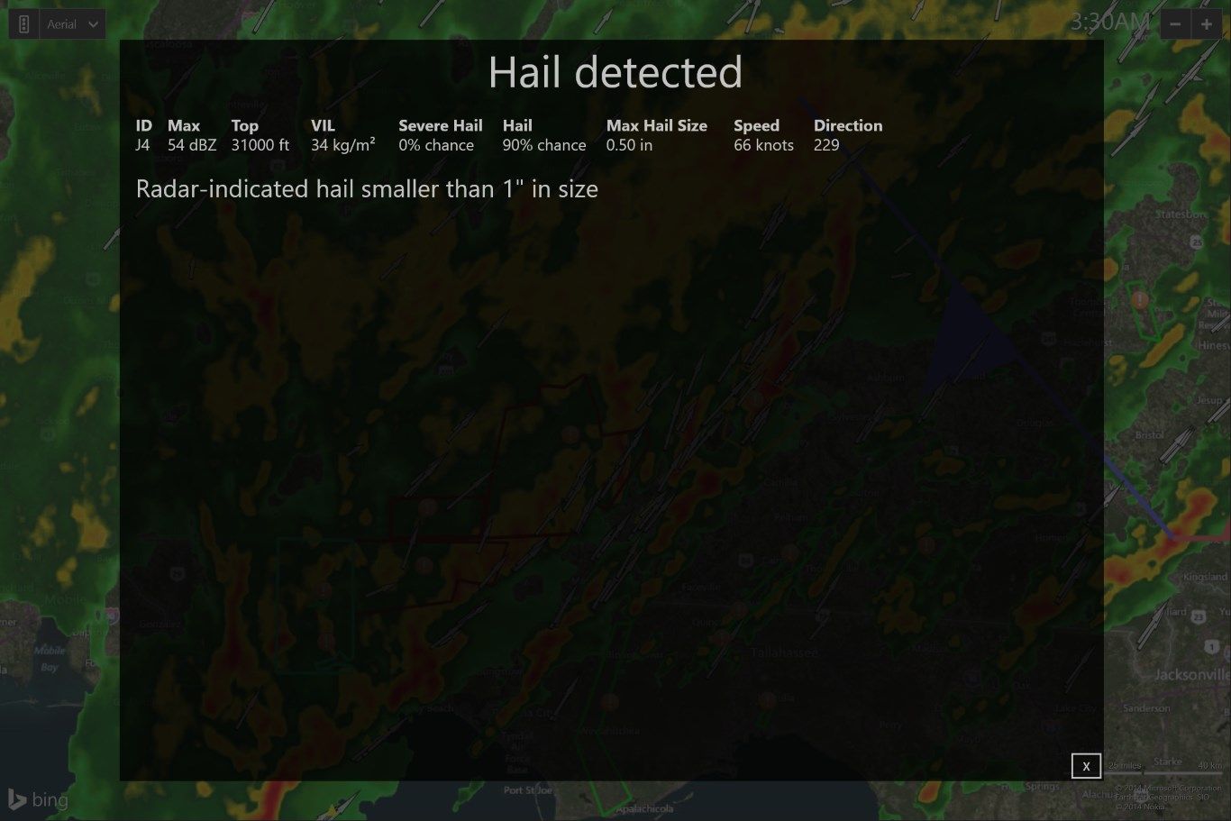Storm attribute table predicts hail size and probability of hail