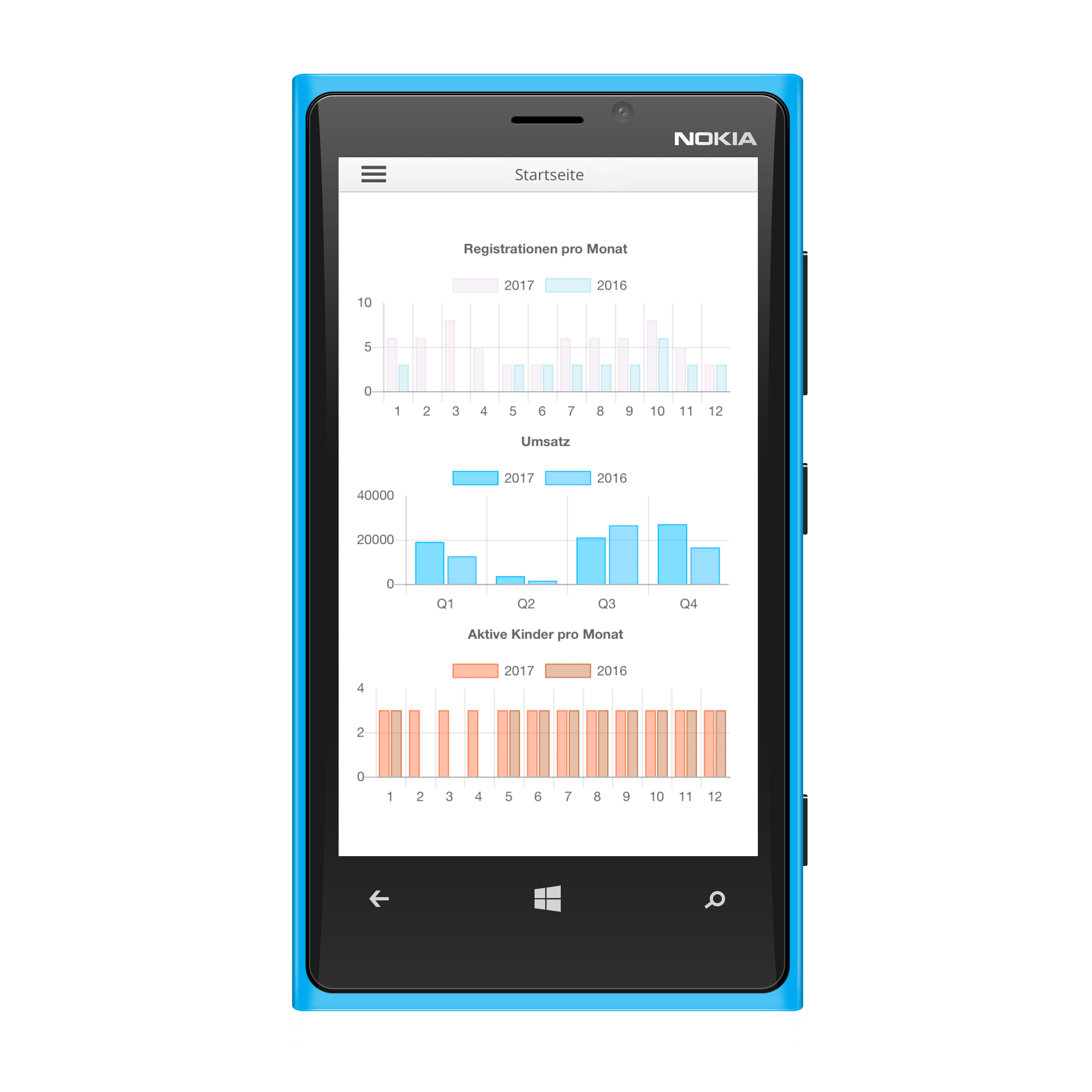 A sample of a Protogrid business application used for reporting on a Windows Phone.