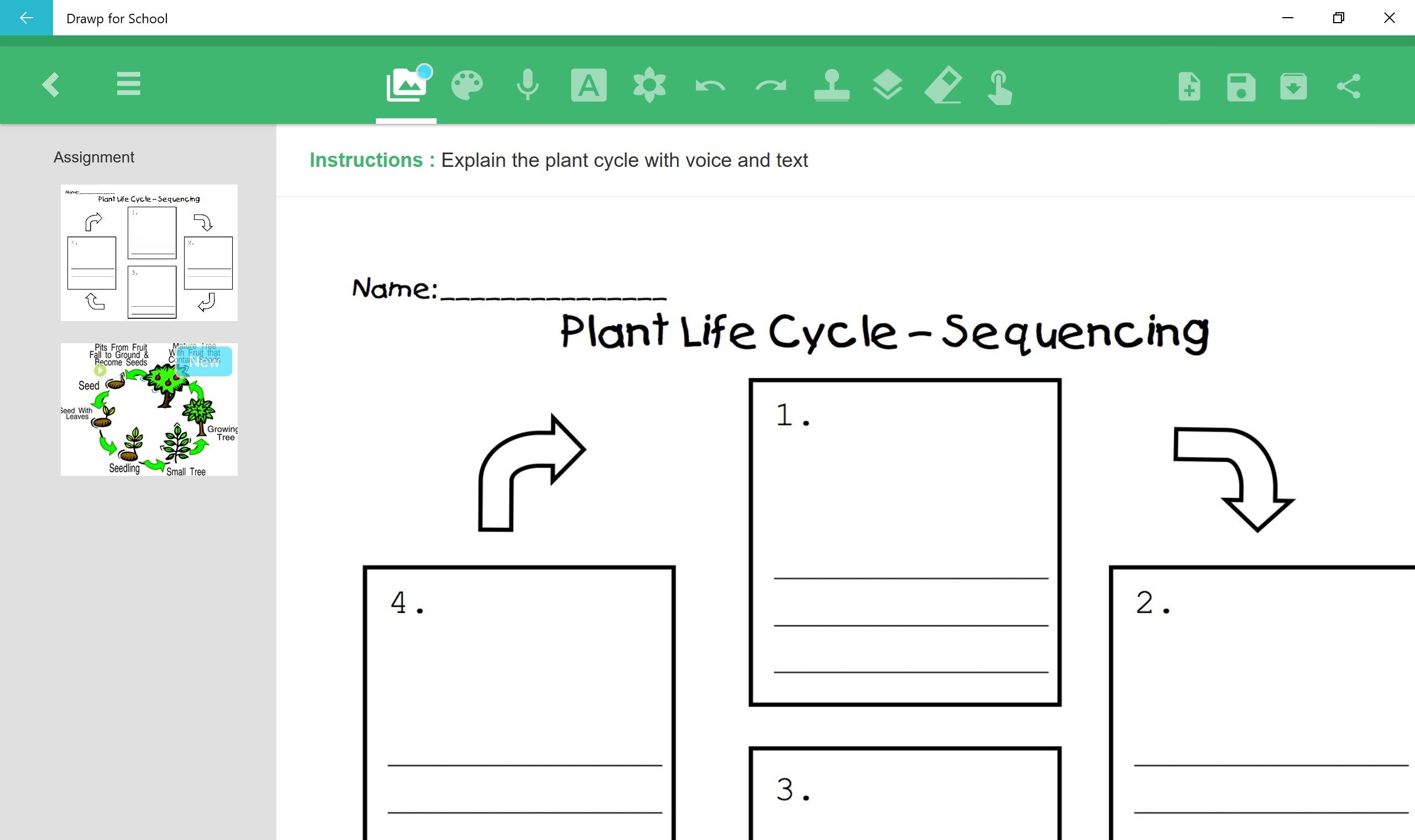 Students use Drawp’s creativity tools to add drawings, voice recordings, text and photos to assignments
