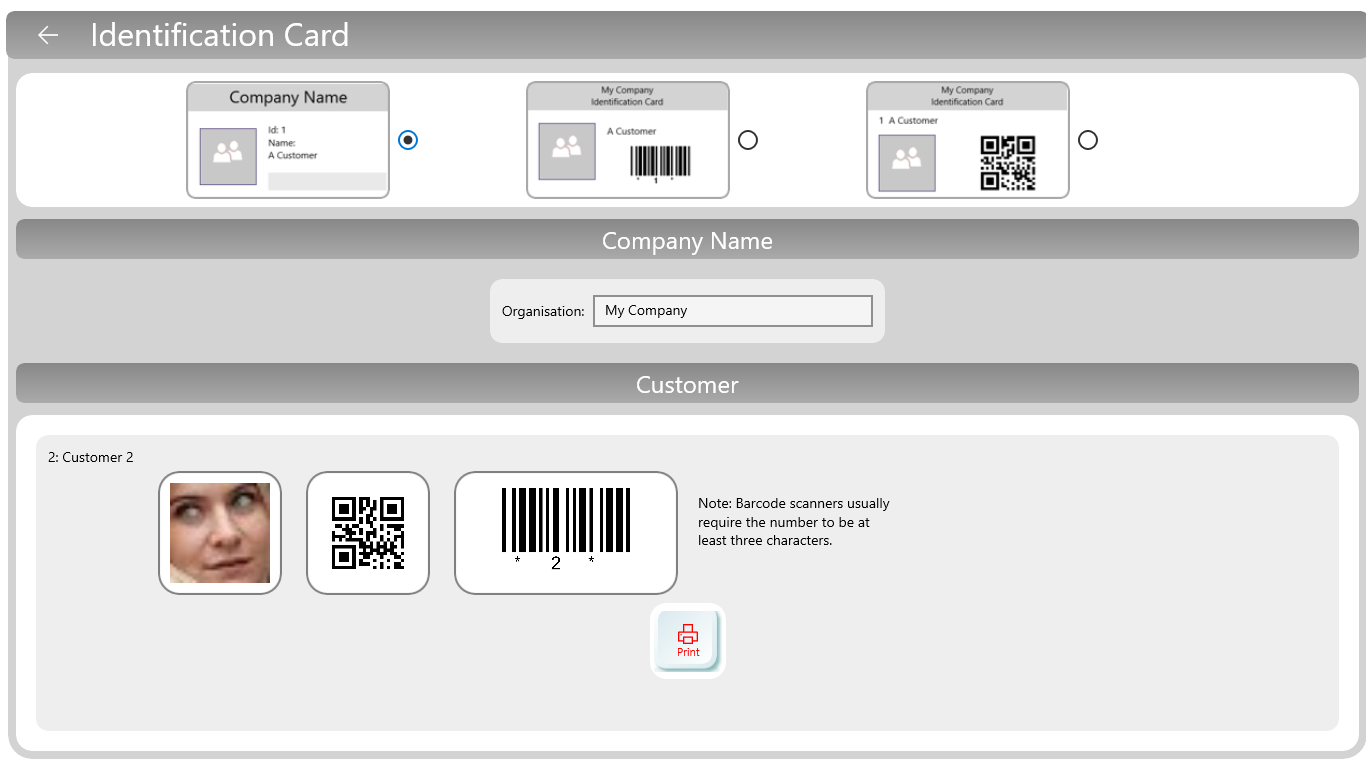 Photo ID card with barcode and QR Code